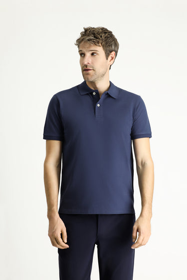 Orta Lacivert Slim Fit Dar Kesim Nakışlı Pamuk Polo Yaka Tişört