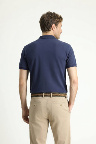 Orta Lacivert Polo Yaka Slim Fit Nakışlı %100 Pamuk Tişört