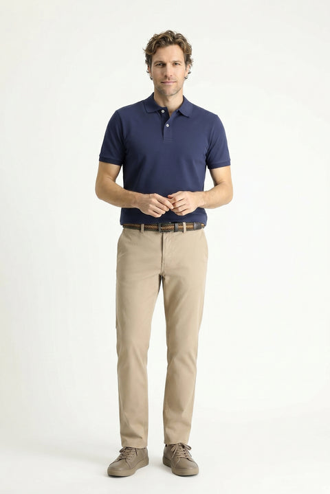 Orta Lacivert Polo Yaka Slim Fit Nakışlı %100 Pamuk Tişört