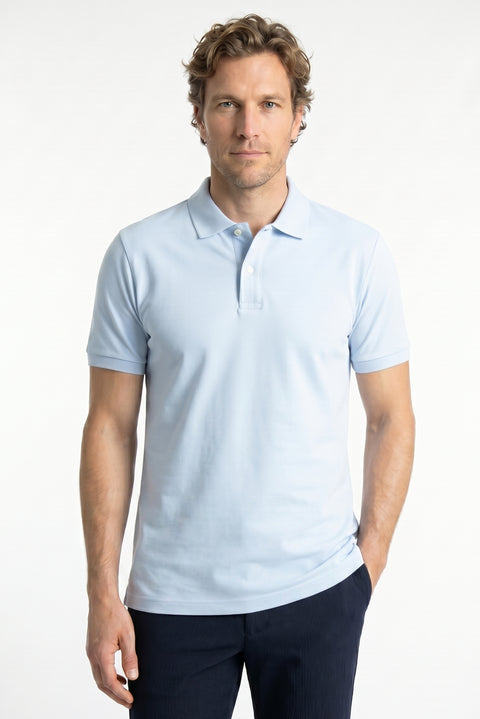 Açık Mavi Polo Yaka Slim Fit Nakışlı %100 Pamuk Tişört