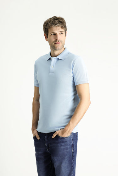 Açık Mavi Slim Fit Dar Kesim Nakışlı Pamuk Polo Yaka Tişört