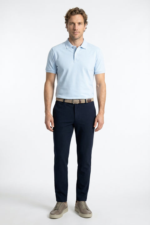 Açık Mavi Polo Yaka Slim Fit Nakışlı %100 Pamuk Tişört