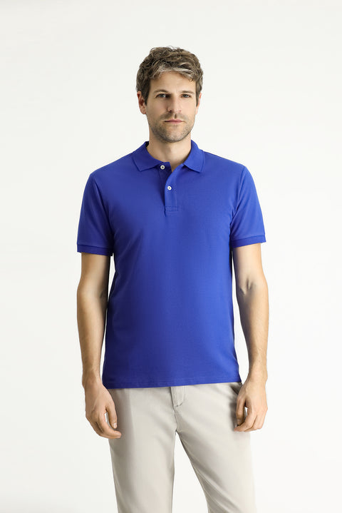 Koyu İndigo Polo Yaka Slim Fit Nakışlı %100 Pamuk Tişört