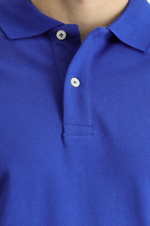 Koyu İndigo Polo Yaka Slim Fit Nakışlı %100 Pamuk Tişört