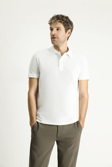 Beyaz Slim Fit Dar Kesim Nakışlı Pamuk Polo Yaka Tişört