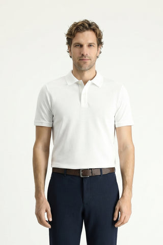 Beyaz Polo Yaka Slim Fit Nakışlı %100 Pamuk Tişört