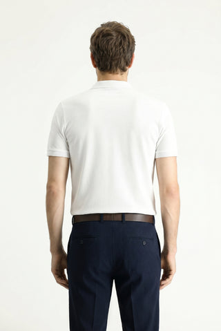 Beyaz Polo Yaka Slim Fit Nakışlı %100 Pamuk Tişört