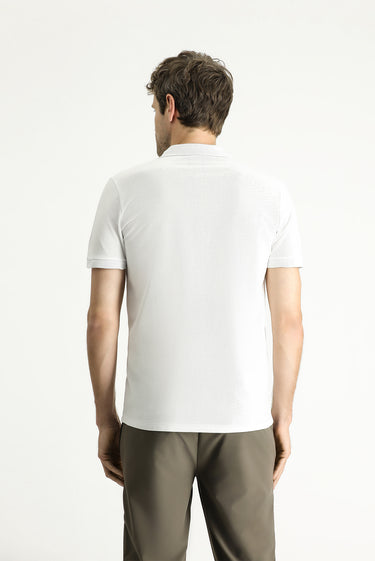 Beyaz Slim Fit Dar Kesim Nakışlı Pamuk Polo Yaka Tişört