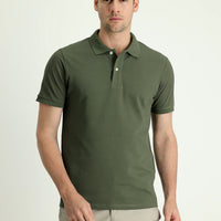 Medium Khaki Polo Collar Slim Fit Embroidered 100% Cotton T-shirt