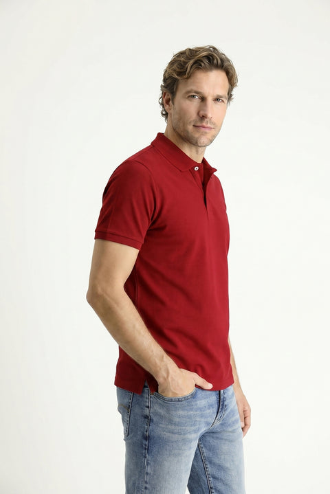Dark Red Polo Shirt Slim Fit Embroidered 100% Cotton