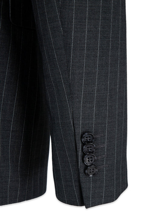Koyu Füme 7 Drop Slim Fit Dar Kesim Sivri Yaka Çizgili Kruvaze Takım Elbise