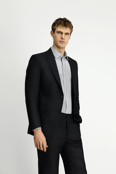 Siyah Regular Fit Yünlü Klasik Çantalı Takım Elbise