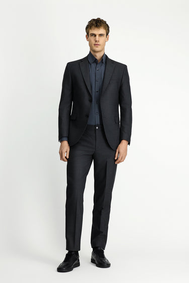 Koyu Füme Regular Fit Yünlü Klasik Çantalı Takım Elbise