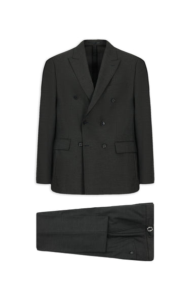 Koyu Füme Regular Fit Sivri Yaka Kruvaze Kapama Yünlü Takım Elbise