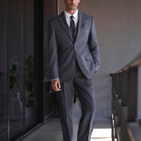 Dark Anthracite 7 Drop Slim Fit Peak Lapel Plaid Three-Piece Suit