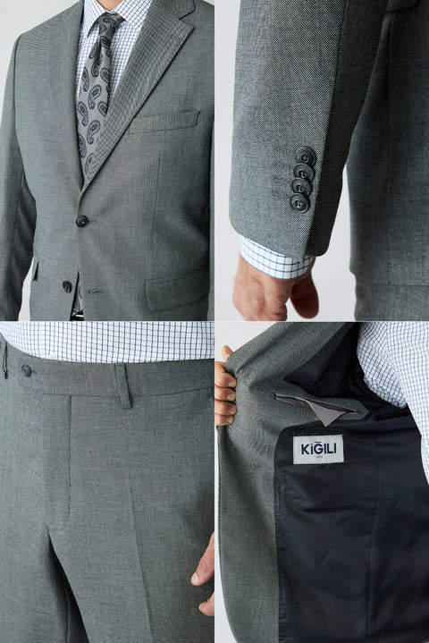 Orta Füme 4 Drop Relaxed Fit Rahat Kesim Yünlü Düz Mono Yaka Takım Elbise