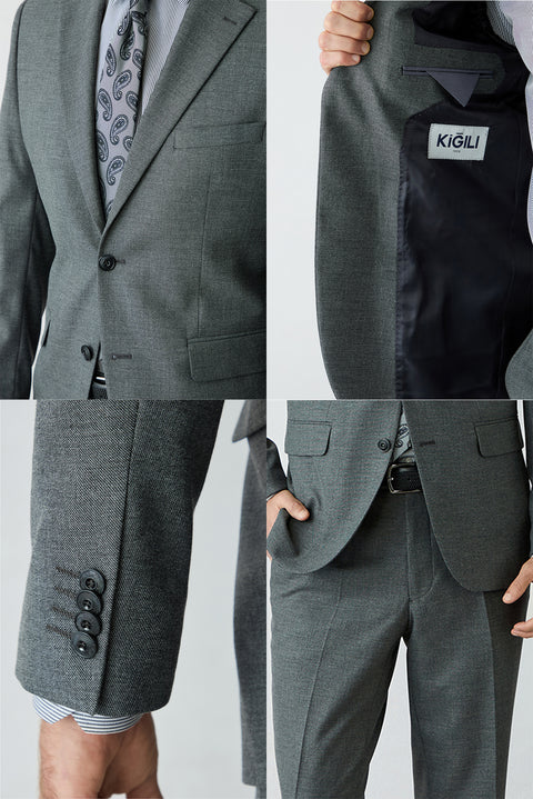 Koyu Füme 4 Drop Relaxed Fit Rahat Kesim Yünlü Düz Mono Yaka Takım Elbise