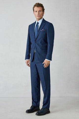 Orta Lacivert 4 Drop Relaxed Fit Mono Yaka Yünlü Düz Takım Elbise