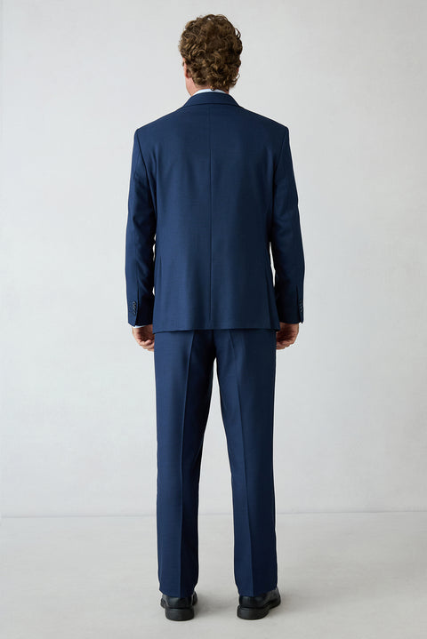 Mid-Navy 4-Drop Relaxed Fit Notch Lapel Wool Plain Suit