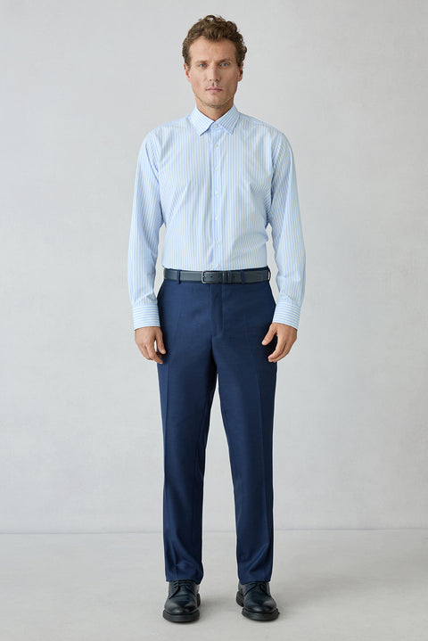 Mid-Navy 4-Drop Relaxed Fit Notch Lapel Wool Plain Suit
