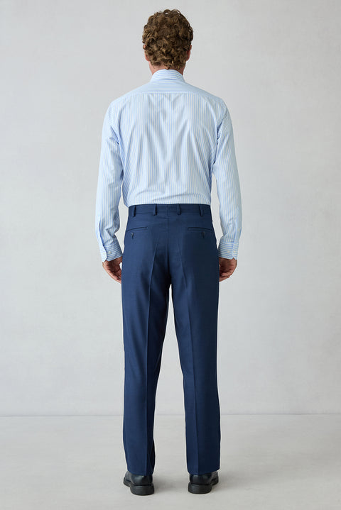 Mid-Navy 4-Drop Relaxed Fit Notch Lapel Wool Plain Suit