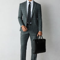 Medium Smoke 6 Drop Regular Fit Notch Lapel Wool Suit with Drawstring Waist