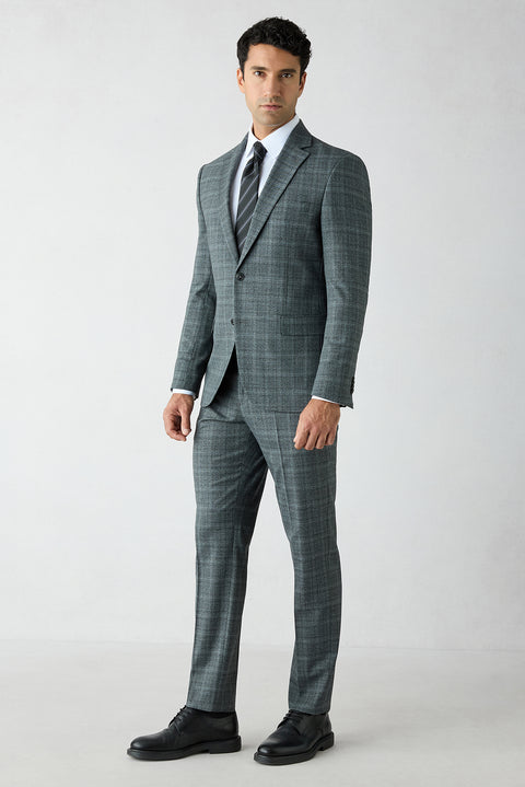 Medium Smoke 6 Drop Regular Fit Notch Lapel Wool Suit with Drawstring Waist