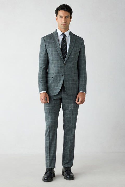 Medium Smoke 6 Drop Regular Fit Notch Lapel Wool Suit with Drawstring Waist
