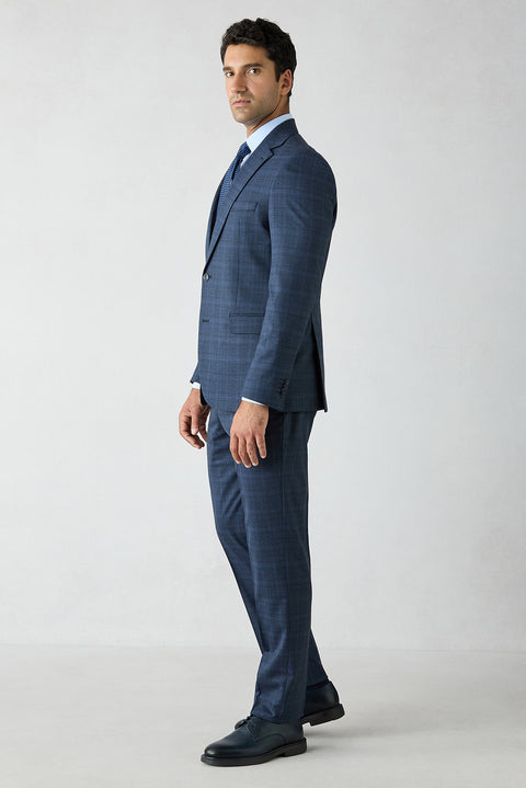Mid Navy 6 Drop Regular Fit Peak Lapel Tie-Waist Wool Suit