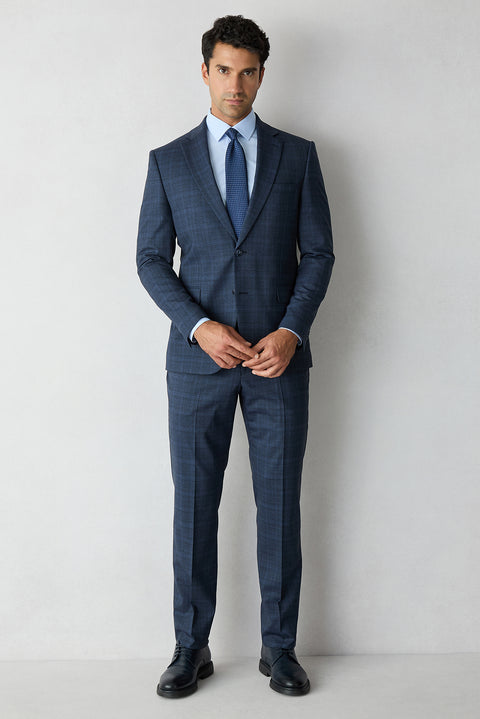 Mid Navy 6 Drop Regular Fit Peak Lapel Tie-Waist Wool Suit