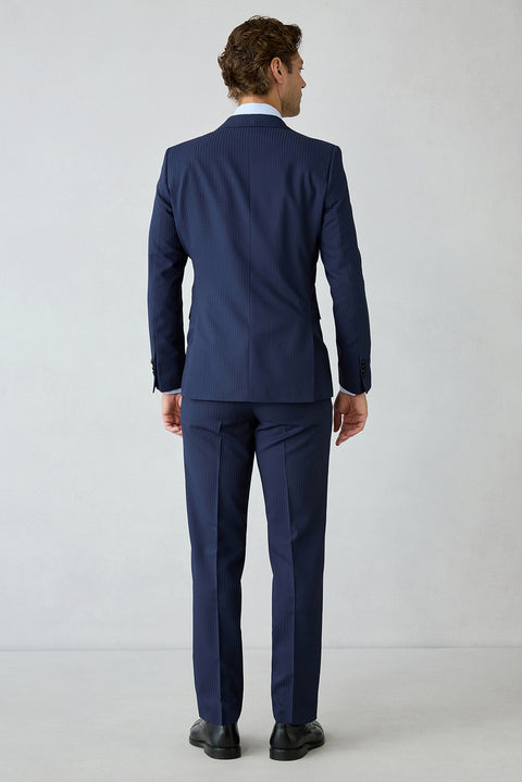 Dark Navy 6-Drop Regular Fit Notch Lapel Striped Wool Suit