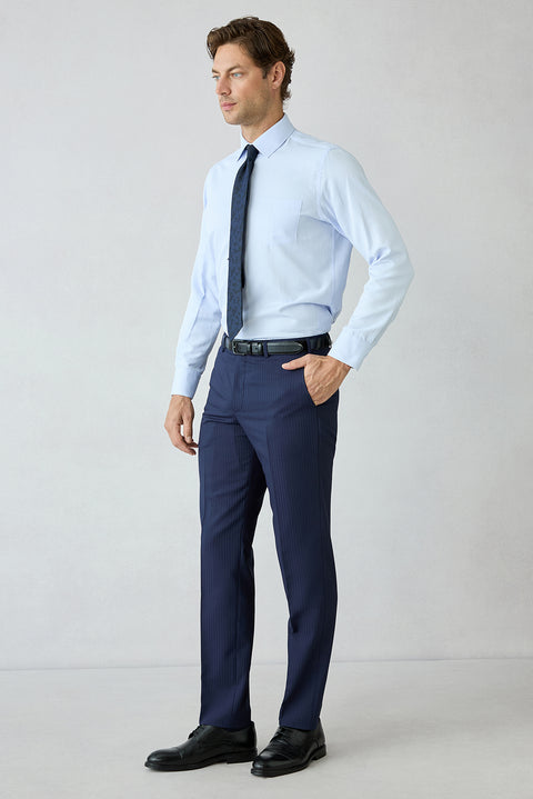 Dark Navy 6-Drop Regular Fit Notch Lapel Striped Wool Suit