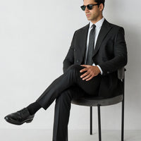 Black 7 Drop Slim Fit Peak Lapel Double-Breasted Plain Wool Suit