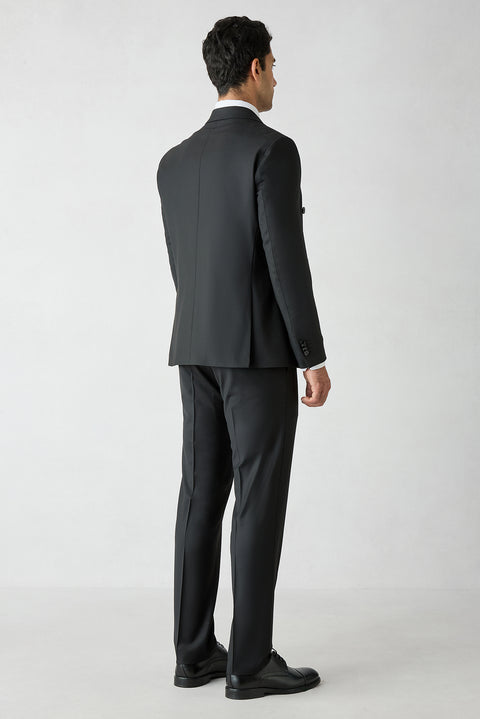 Black 7 Drop Slim Fit Peak Lapel Double-Breasted Plain Wool Suit
