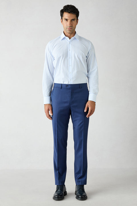 Açık Lacivert 7 Drop Slim Fit Dar Kesim Yünlü Sivri Yaka Kruvaze Takım Elbise