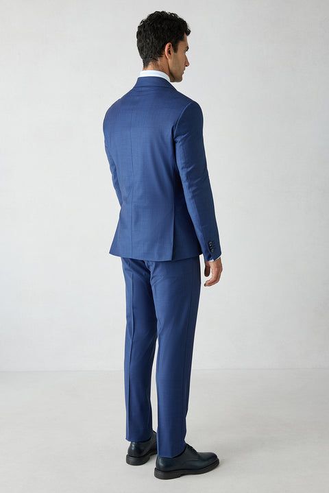 Açık Lacivert 7 Drop Slim Fit Dar Kesim Yünlü Sivri Yaka Kruvaze Takım Elbise