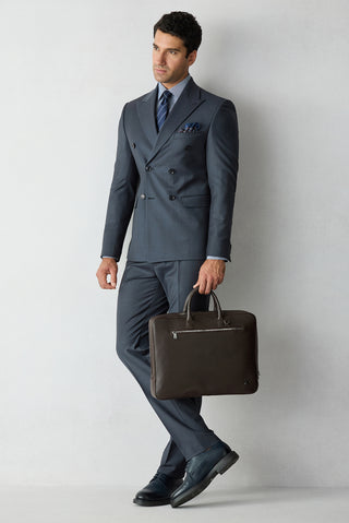 Koyu Lacivert 7 Drop Slim Fit Dar Kesim Yünlü Sivri Yaka Kruvaze Takım Elbise