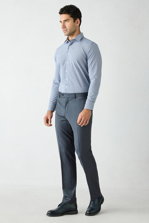 Koyu Lacivert 7 Drop Slim Fit Dar Kesim Yünlü Sivri Yaka Kruvaze Takım Elbise