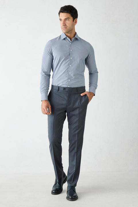 Koyu Lacivert 7 Drop Slim Fit Dar Kesim Yünlü Sivri Yaka Kruvaze Takım Elbise