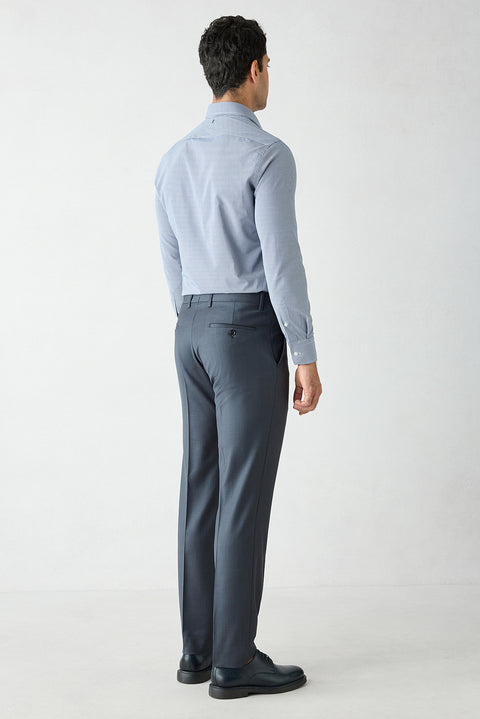 Koyu Lacivert 7 Drop Slim Fit Dar Kesim Yünlü Sivri Yaka Kruvaze Takım Elbise