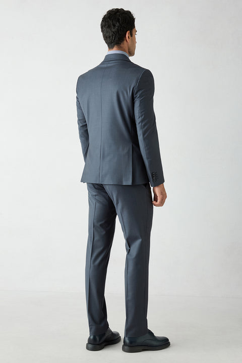 Koyu Lacivert 7 Drop Slim Fit Dar Kesim Yünlü Sivri Yaka Kruvaze Takım Elbise