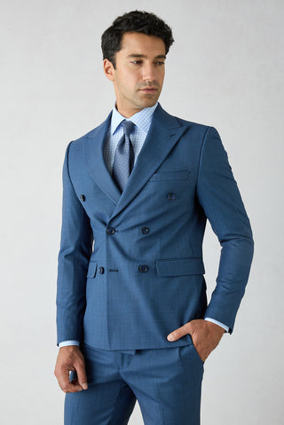 İndigo 7 Drop Slim Fit Dar Kesim Yünlü Sivri Yaka Kruvaze Takım Elbise