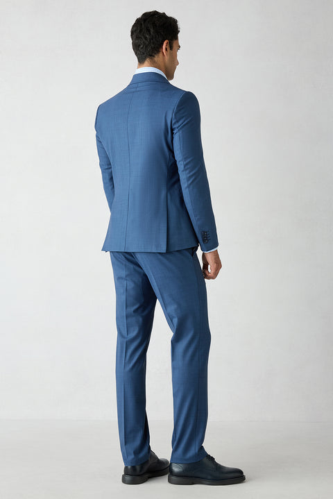 İndigo 7 Drop Slim Fit Dar Kesim Yünlü Sivri Yaka Kruvaze Takım Elbise