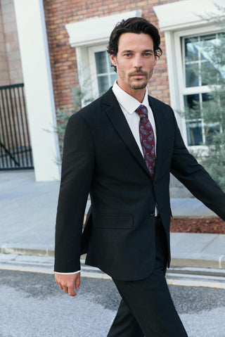Siyah 7 Drop Super Slim Fit Eksra Dar Kesim Desenli Mono Yaka Likralı Takım Elbise