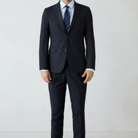 Koyu Lacivert 7 Drop Süper Slim Fit Armürlü Mono Yaka Klasik Takım Elbise