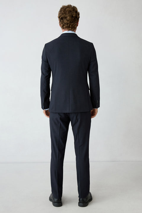 Koyu Lacivert 7 Drop Super Slim Fit Eksra Dar Kesim Desenli Mono Yaka Likralı Takım Elbise