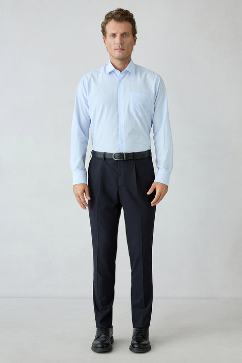 Koyu Lacivert 7 Drop Süper Slim Fit Armürlü Mono Yaka Klasik Takım Elbise