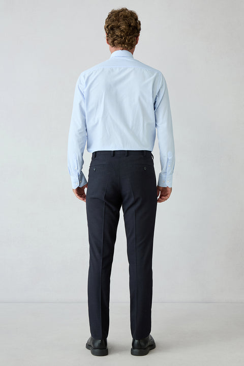 Koyu Lacivert 7 Drop Süper Slim Fit Armürlü Mono Yaka Klasik Takım Elbise