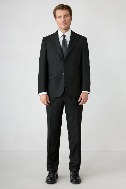 Black 4 Drop Relaxed Fit Striped Classic Suit with Pointed Collar