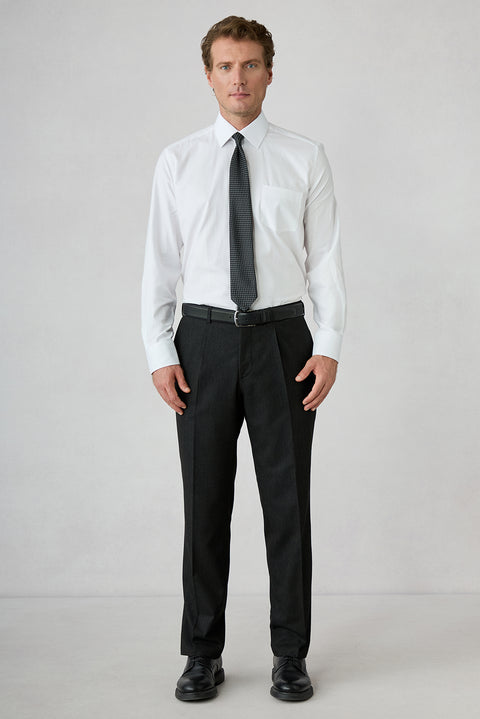 Black 4 Drop Relaxed Fit Striped Classic Suit with Pointed Collar